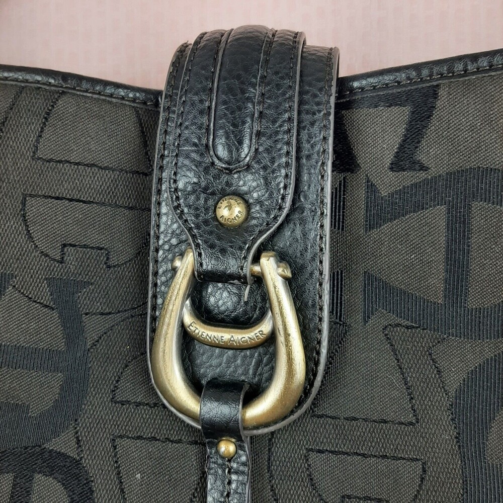 Vintage Etienne Aigner Handbag Black with Logo Leather Fabric Zipper - Picture 7 of 11